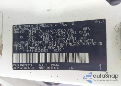 2007 Toyota Tundra Sr5 V6 from USA, damaged, VIN 5TFRU54167X003028